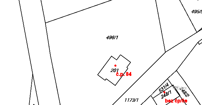 Lestkov 84, Radostná pod Kozákovem na parcele st. 201 v KÚ Lestkov pod Kozákovem, Katastrální mapa