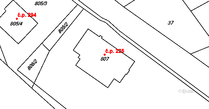 Třanovice 225 na parcele st. 807 v KÚ Třanovice, Katastrální mapa