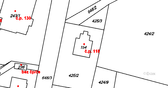 Ledce 118 na parcele st. 154 v KÚ Ledce u Mladé Boleslavi, Katastrální mapa