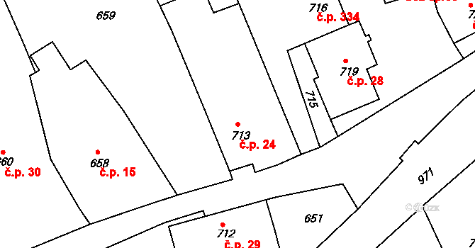Dlouhá Loučka 24 na parcele st. 713 v KÚ Dolní Dlouhá Loučka, Katastrální mapa