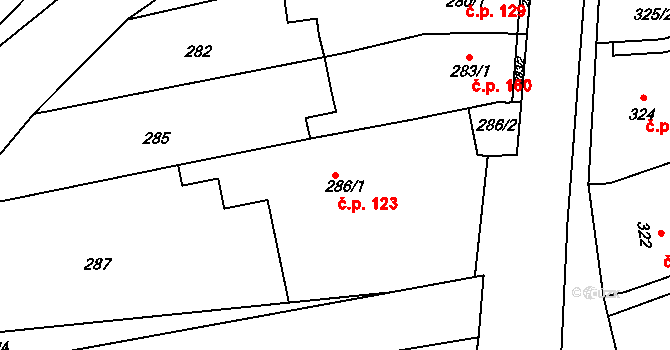 Krčmaň 123 na parcele st. 286/1 v KÚ Krčmaň, Katastrální mapa