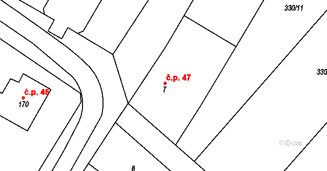 Renoty 47, Uničov na parcele st. 7 v KÚ Renoty, Katastrální mapa