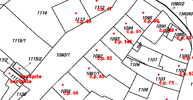 Mimoň IV 52, Mimoň na parcele st. 1092 v KÚ Mimoň, Katastrální mapa