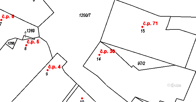 Miřejovice 30 na parcele st. 14 v KÚ Miřejovice, Katastrální mapa