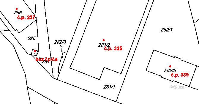 Košťálov 325 na parcele st. 281/2 v KÚ Košťálov, Katastrální mapa
