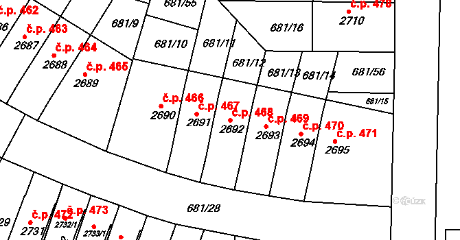 Nové Město 468, Jičín na parcele st. 2692 v KÚ Jičín, Katastrální mapa