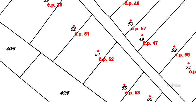 Křečkov 52 na parcele st. 51 v KÚ Křečkov, Katastrální mapa