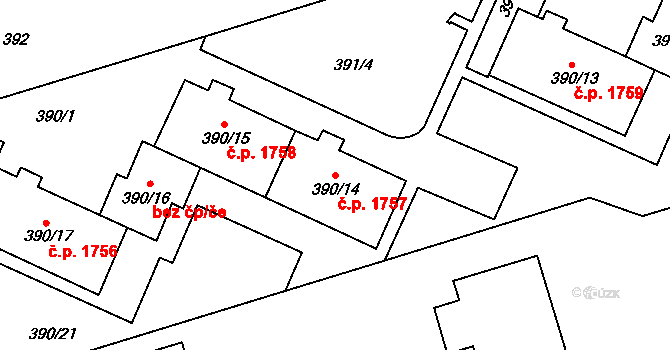 Černá Pole 1757, Brno na parcele st. 390/14 v KÚ Černá Pole, Katastrální mapa