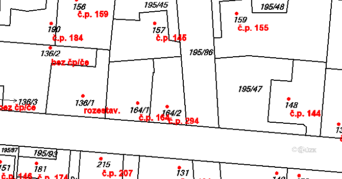 Dobroměřice 294 na parcele st. 164/2 v KÚ Dobroměřice, Katastrální mapa