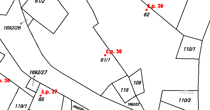 Mnichovský Týnec 38, Chožov na parcele st. 61/1 v KÚ Mnichovský Týnec, Katastrální mapa
