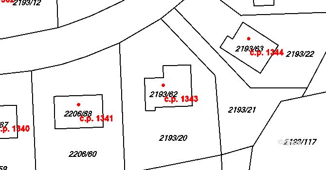 Pelhřimov 1343 na parcele st. 2193/62 v KÚ Pelhřimov, Katastrální mapa