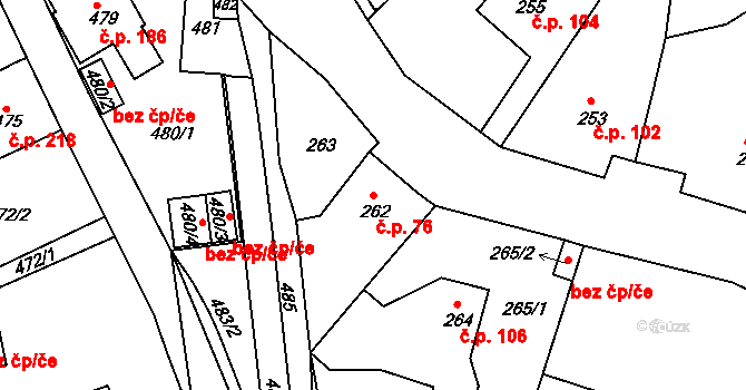 Drahůnky 76, Dubí na parcele st. 262 v KÚ Drahůnky, Katastrální mapa