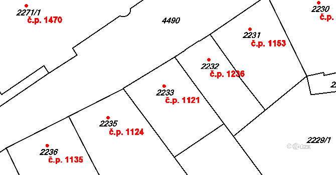 Teplice 1121 na parcele st. 2233 v KÚ Teplice, Katastrální mapa