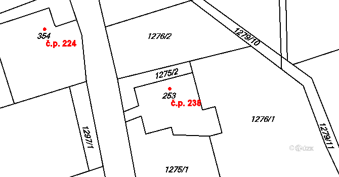 Huntířov 238, Vítězná na parcele st. 253 v KÚ Huntířov, Katastrální mapa