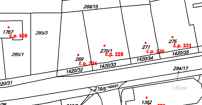 Blovice 228 na parcele st. 270/1 v KÚ Blovice, Katastrální mapa