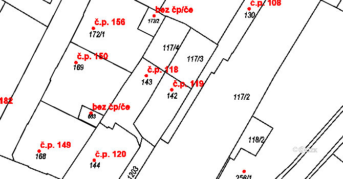 Staňkov II 119, Staňkov na parcele st. 142 v KÚ Staňkov-ves, Katastrální mapa