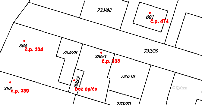 Zásmuky 333 na parcele st. 395/1 v KÚ Zásmuky, Katastrální mapa