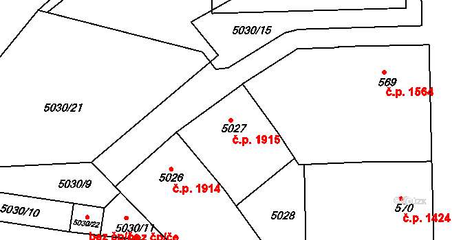 Smíchov 1915, Praha na parcele st. 5027 v KÚ Smíchov, Katastrální mapa