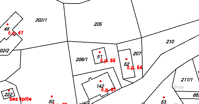 Mlýny 55, Kytlice na parcele st. 51 v KÚ Kytlické Mlýny, Katastrální mapa