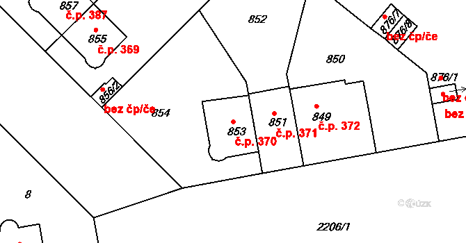 Střešovice 370, Praha na parcele st. 853 v KÚ Střešovice, Katastrální mapa