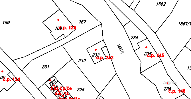 Rumburk 2-Horní Jindřichov 242, Rumburk na parcele st. 233 v KÚ Horní Jindřichov, Katastrální mapa