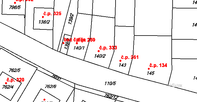 Blažovice 333 na parcele st. 140/2 v KÚ Blažovice, Katastrální mapa