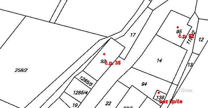 Konojedy 35, Úštěk na parcele st. 92 v KÚ Konojedy u Úštěku, Katastrální mapa