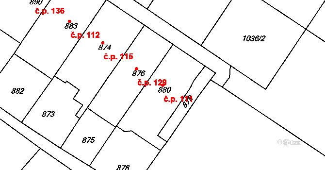 Sentice 111 na parcele st. 880 v KÚ Sentice, Katastrální mapa