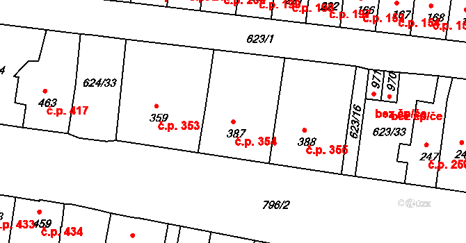 Parník 354, Česká Třebová na parcele st. 387 v KÚ Parník, Katastrální mapa