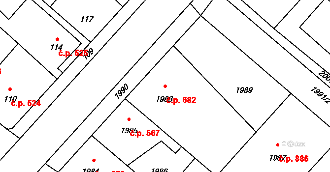 Pečky 682 na parcele st. 1988 v KÚ Pečky, Katastrální mapa