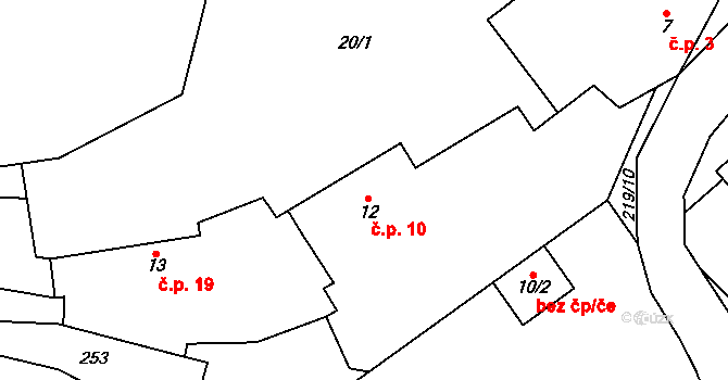 Miškovice 10, Třebovle na parcele st. 12 v KÚ Miškovice u Kouřimi, Katastrální mapa