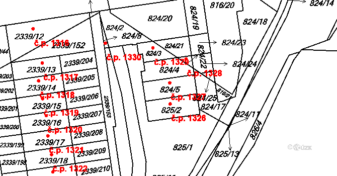 Kunratice 1327, Praha na parcele st. 824/5 v KÚ Kunratice, Katastrální mapa