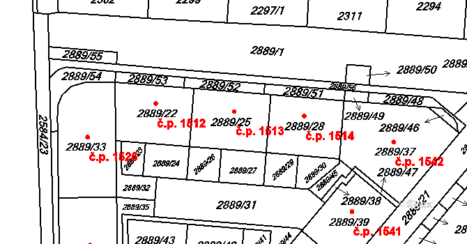 Kyje 1513, Praha na parcele st. 2889/25 v KÚ Kyje, Katastrální mapa