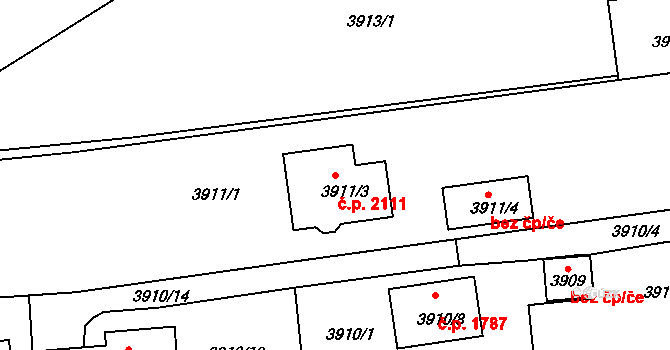 Kladno 2111 na parcele st. 3911/3 v KÚ Kladno, Katastrální mapa