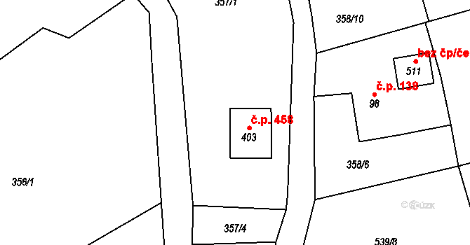 Lubina 458, Kopřivnice na parcele st. 403 v KÚ Drnholec nad Lubinou, Katastrální mapa