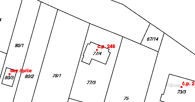 Čelkovice 246, Tábor na parcele st. 77/4 v KÚ Čelkovice, Katastrální mapa