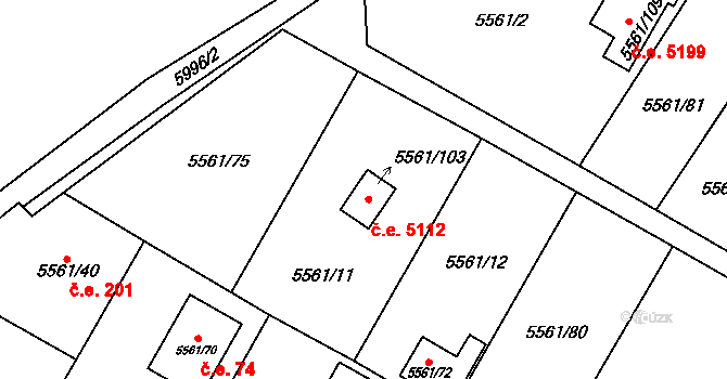 Jihlava 5112 na parcele st. 5561/103 v KÚ Jihlava, Katastrální mapa