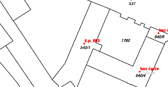 Milevsko 563 na parcele st. 540/1 v KÚ Milevsko, Katastrální mapa