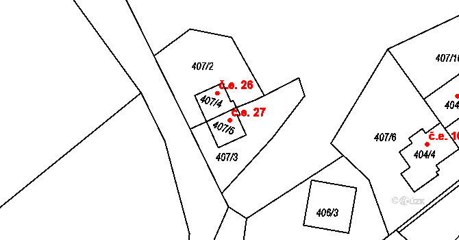 Pernek 27, Horní Planá na parcele st. 407/5 v KÚ Pernek, Katastrální mapa