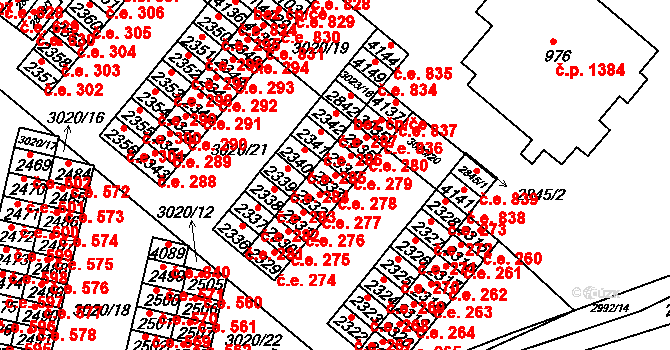 Kyjov 278 na parcele st. 2333 v KÚ Kyjov, Katastrální mapa