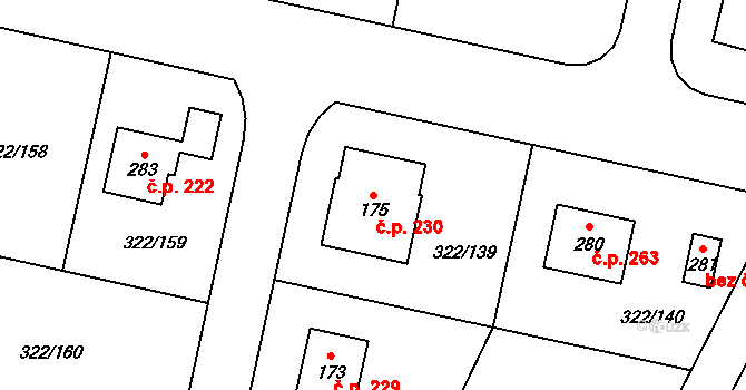 Bubovice 230 na parcele st. 175 v KÚ Bubovice, Katastrální mapa