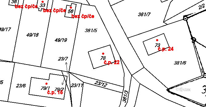 Zahrádka 22, Mirkovice na parcele st. 78 v KÚ Zahrádka u Mirkovic, Katastrální mapa