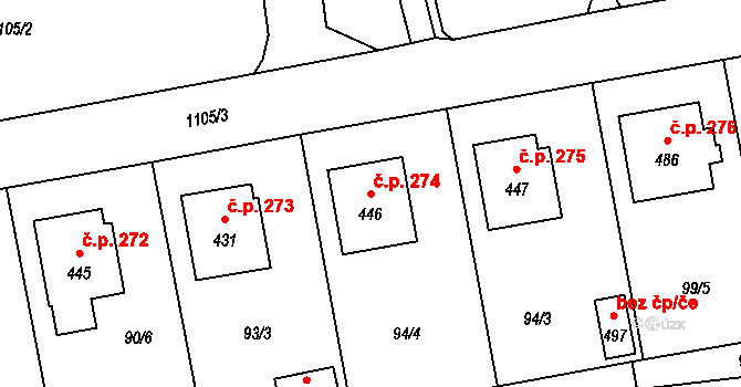 Čechtice 274 na parcele st. 446 v KÚ Čechtice, Katastrální mapa
