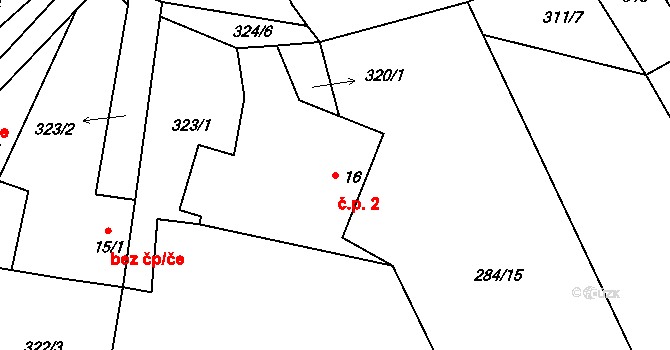 Růžená 2, Chyšky na parcele st. 16 v KÚ Nosetín, Katastrální mapa