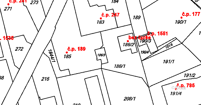 Opava 41507746 na parcele st. 186/3 v KÚ Kylešovice, Katastrální mapa