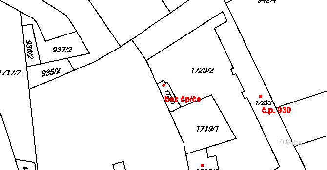 Brno 42676746 na parcele st. 1720/1 v KÚ Staré Brno, Katastrální mapa