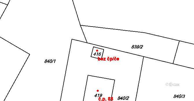 Benešov 43492746 na parcele st. 416 v KÚ Úročnice, Katastrální mapa
