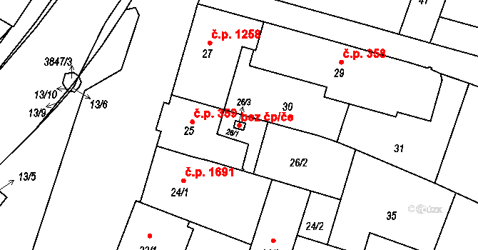 Kunovice 47253746 na parcele st. 26/3 v KÚ Kunovice u Uherského Hradiště, Katastrální mapa