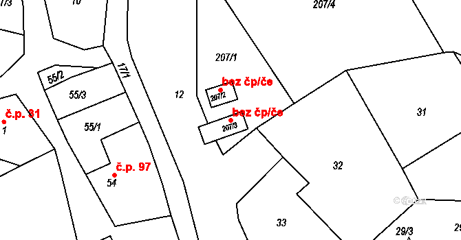 Josefov 49116746 na parcele st. 207/3 v KÚ Radvanov, Katastrální mapa
