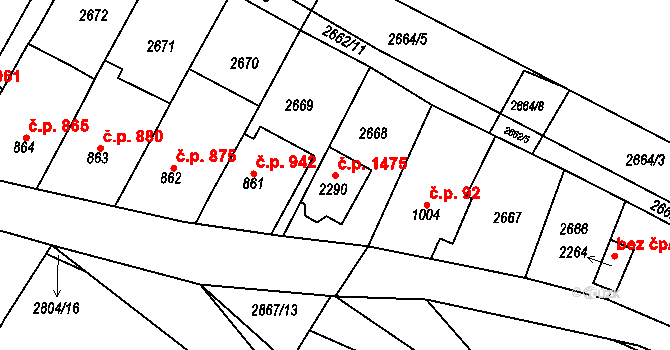 Rosice 1475 na parcele st. 2290 v KÚ Rosice u Brna, Katastrální mapa